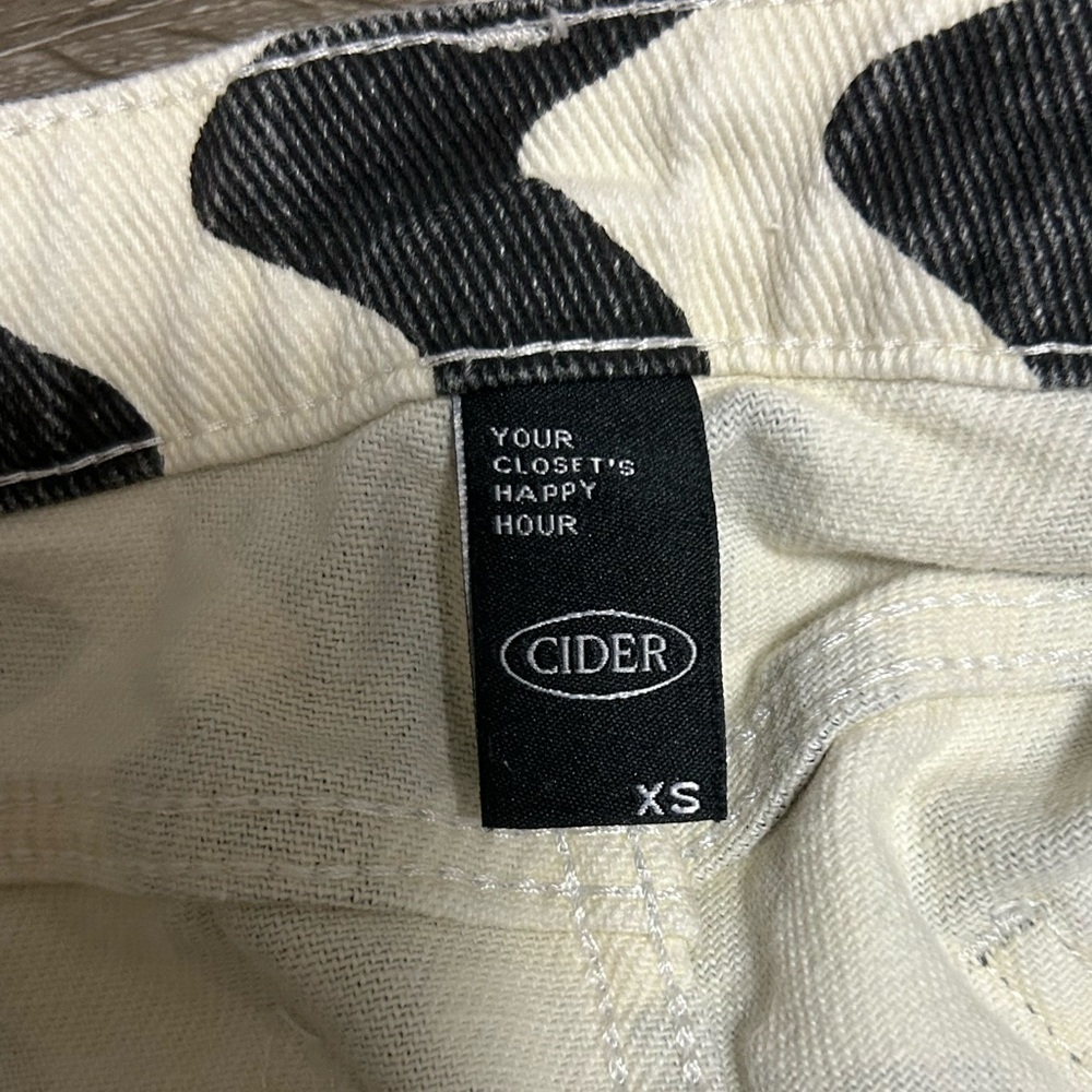 Cider Wavy Retro Straight Leg Jean Trousers Size XS Black Ivory High Rise - Picture 8 of 9